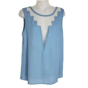 TOBI Womens Blouse Top Size Small Blue Cut Out Mesh Sheer Sleeveless Polyester